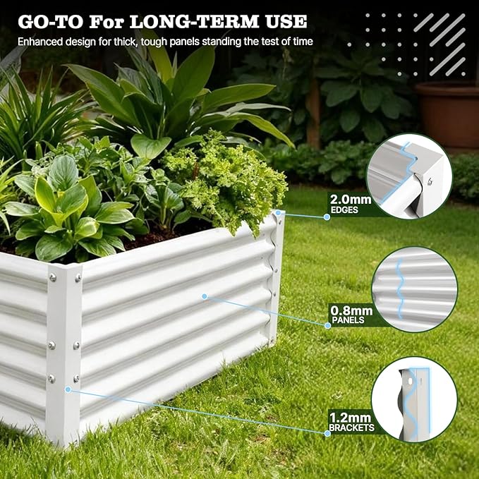 A ANLEOLIFE Set of 16, 18 Inch Tall Galvanized Raised Garden Beds Kit, Rectangular,U-Shaped & L Shaped Metal Planters – Ideal for Backyard Structured Garden Layouts, Antique White