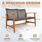 IDZO Harmonie 800lbs Capacity Outdoor Loveseat Furniture, FSC Certified Acacia Patio Sofa with Upgraded 2000 Hours UV Resistant Wicker, Teak Finish Porch Couch