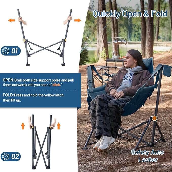 TIMBER RIDGE Hammock Camping Chair with Adjustable Backrest, Heavy Duty Folding Hammock Chair Supports 300lbs, Portable Hammock Chair for Camping, Travelling and Patio, Blue 2 Pack