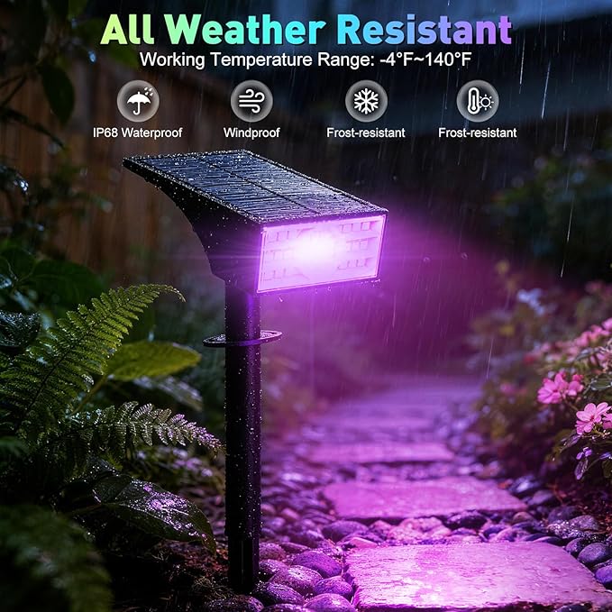 Solar Color Changing RGB Spot Lights Outdoor, 10 Pack/7 Lighting Modes Multicolor Outdoor Lights for Yard Waterproof IP68, Halloween Christmas Solar Landscape Powered Lights Garden Pathway