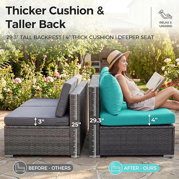 NICESOUL 13 Piece Outdoor Furniture with Fire Pit, Large Patio Couch Set with Fire Pit Table & Chaise Lounge, Modular Sectional Patio Sofa 500 lbs Heavyduty 10-Seat Group, Gray & Turquoise