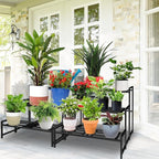 Plant Stand Indoor Outdoor, 3-Tier Wrought Iron Plant Stands, Stackable Metal Plant Shelf Decorative Outdoor Flower Stand Heavy Duty Pedestal Stands for Garden Deck Living Room, Black