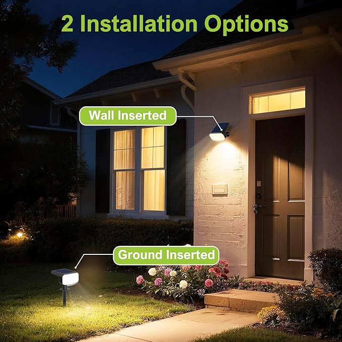 DAMINY Solar Spotlights Waterproof IP65,Auto On/Off,3000K 2 Lighting Modes Solar spot Lights for Garden,Pathway,Yard,Landscape-4 Pack