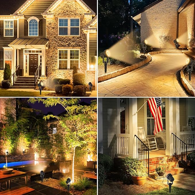 Solar Spotlights Outdoor Waterproof, Warm White Landscape Spotlights, Decorative Solar Spot Lighting for Garden, Yard, Pathway, Lawn, Poolside, Party, 2-in-1 Mounted (Warm White, 2 Pack)