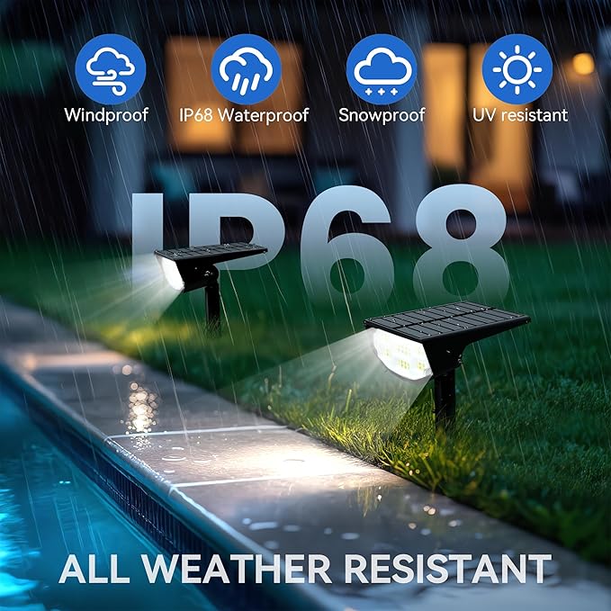 Solar Spot Lights Outdoor IP68 Waterproof, Ultra-Bright Performance，Simple Modes for Easier Operation, Auto On/Off，Solar Powered Landscape Lights for Garden, Yard, Pathway (Cool White, 6 Pack)