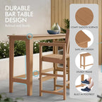 Ciokea 3 Pcs Outdoor Bar Height Table Set, 60" Extra Long Rectangle High Top Table and 2 Oversized Adirondack Chairs Set, Heavy-Duty All-Weather HDPE Patio Bar Set for Backyard Balcony Deck, Teak