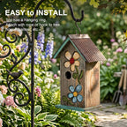 Topadorn Hanging Bird House for Outside, 11" Hand-Painted Wooden Birdhouse | Floral Design, Rustic Outdoor Bird House for Bluebird, Finch, Cardinal & Wren, Garden Patio Yard Decor