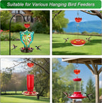 Ant Moat for Hummingbird Feeders, 6 Pack 4OZ | Heavy Duty Metal Hooks with Water Level Window, Bright Red Flower Design for Outdoor Hanging Bird Feeders