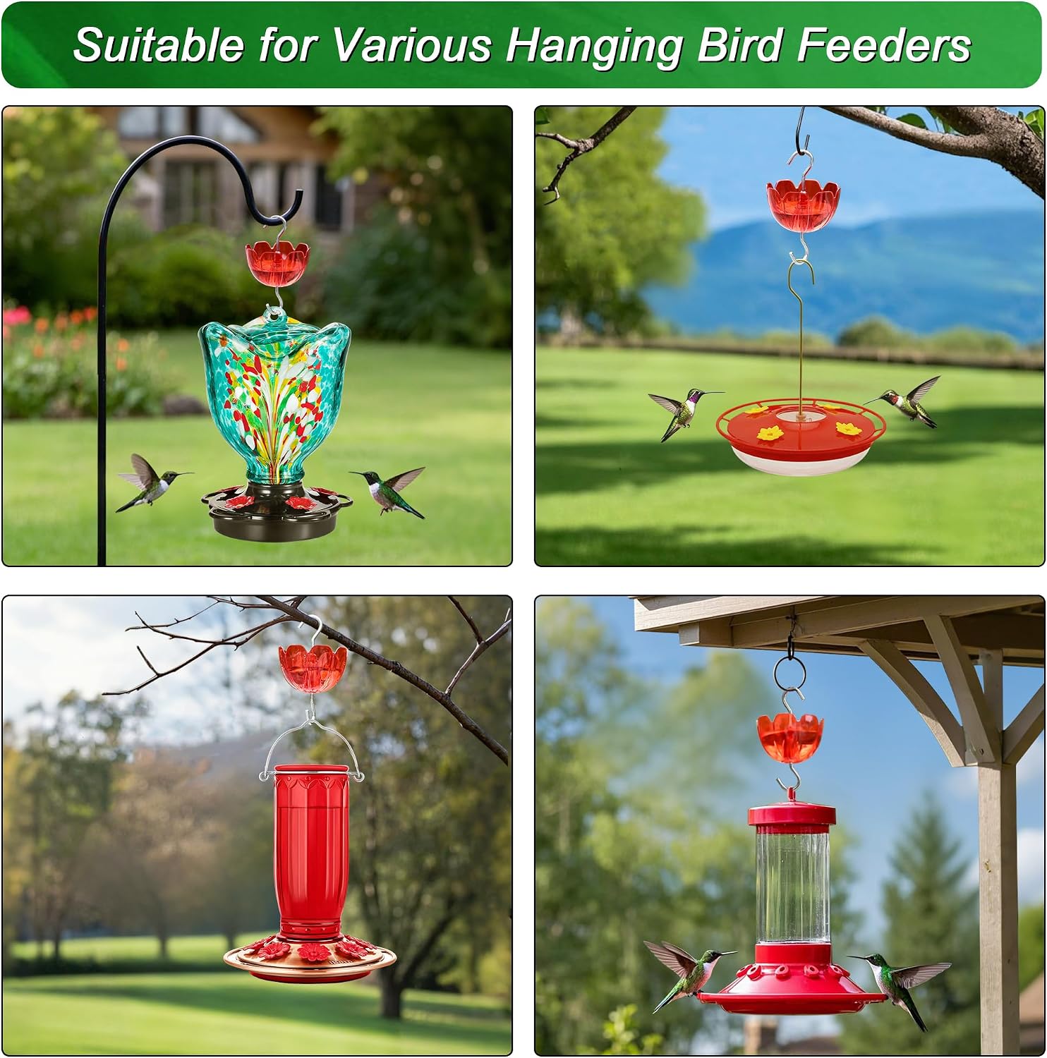 Ant Moat for Hummingbird Feeders, 6 Pack 4OZ | Heavy Duty Metal Hooks with Water Level Window, Bright Red Flower Design for Outdoor Hanging Bird Feeders