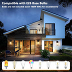 2-Pack Outdoor Light Fixtures, Waterproof Modern Exterior Wall Lantern Porch Lights, Black Wall Sconce with Clear Ribbed Glass, Outside Light with Wood Texture for House, Bulbs Not Included