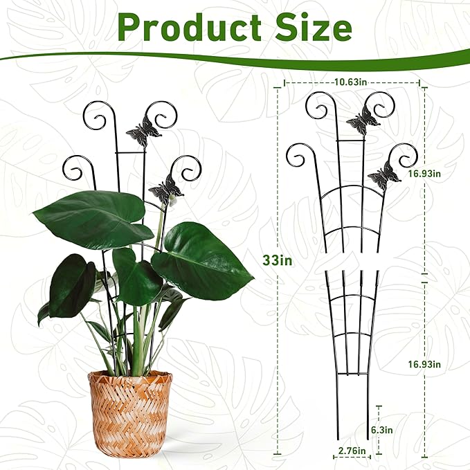 COOMIN 30'' Monstera Plant Support Outdoor, Metal Expandable Plant Supports for Indoor Plants, 2P Garden Trellis for Climbing Plants Indoor - Ivy, Pothos, Philodendron, Hoya