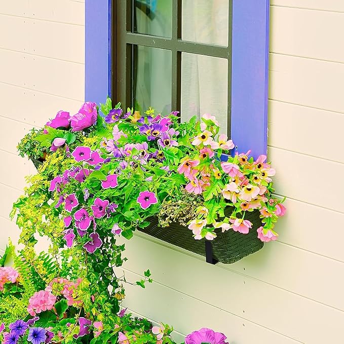 LukLoy Window Planter Box Brackets, 2 Pack Adjustable Heavy Duty Wall Mount Window Flower Boxes Outdoor with Bracket (6 to 12 in), with 70lbs Capacity, Black