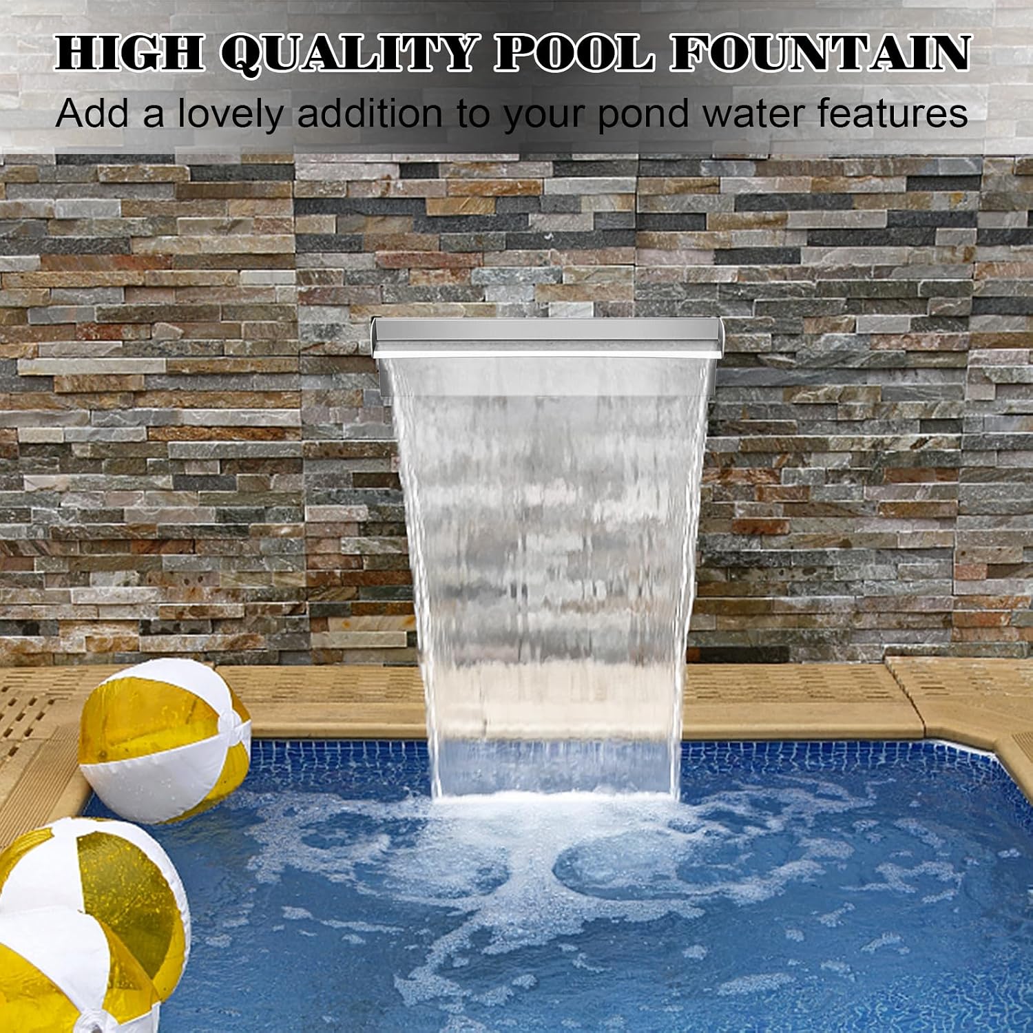 Waterfall Pool Fountain 304 Stainless Steel 11.8" Rectangular Waterfall Spillway for Pools, Fountains,Pond and Spa's