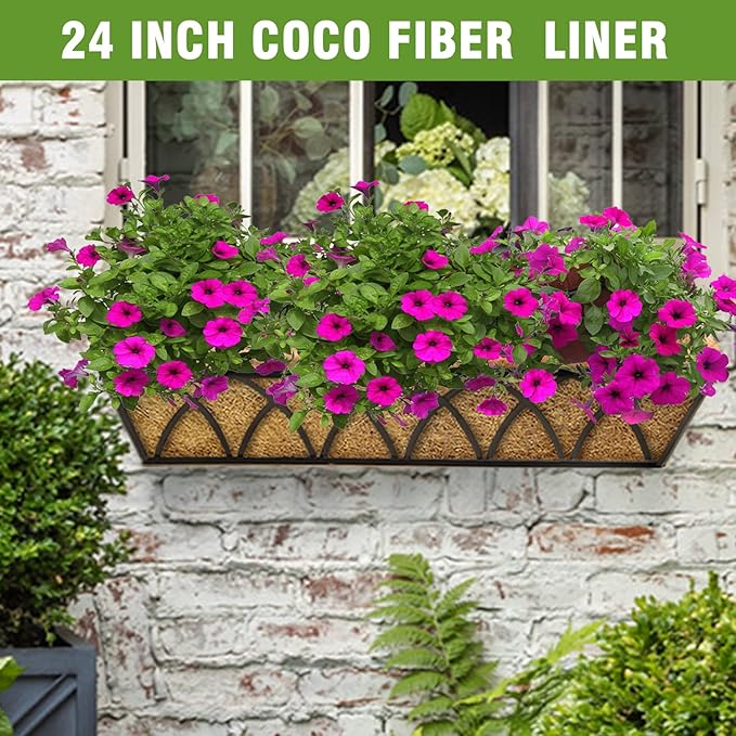 4 Pack 24 Inch Trough Coconut Liners for Window Box Deck Planter Natural Coco Fiber Replacement Liner for Outdoor Plants Rectangular Coir Planters for Porch Balcony Garden Decor