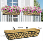 2 Pack 30 Inch Window Boxes Planters Railing Planter Box with Adjustable Brackets for Porch Fence Patio Balcony Hanging Flower Baskets with Coco Liners for Outdoor Garden Decor - Black