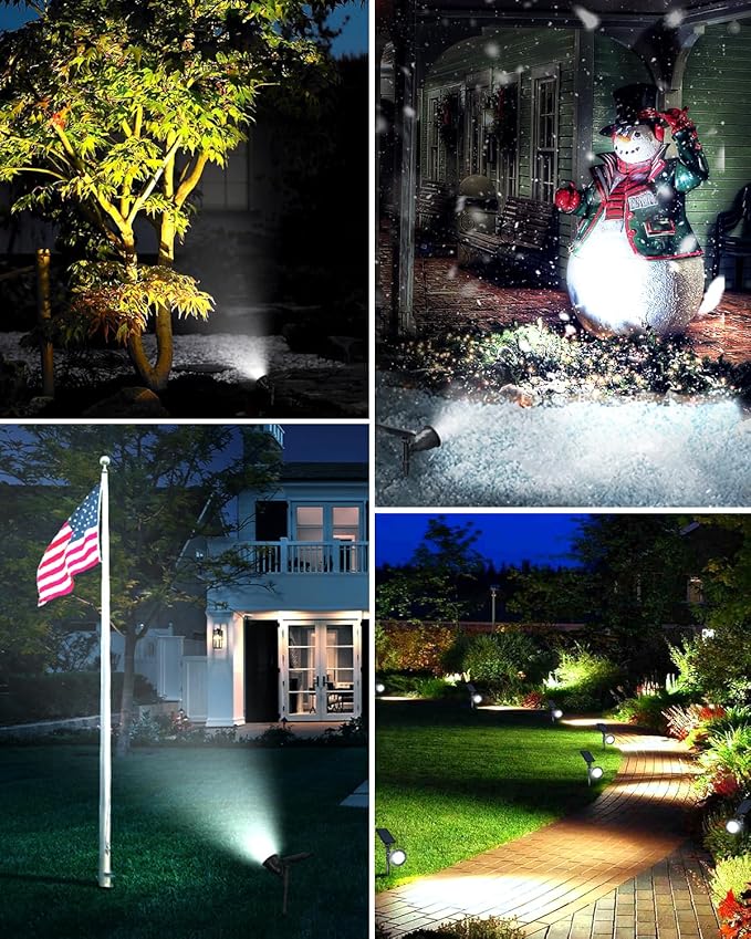 DBF Solar Outdoor Lights, 600LM Solar Spot Lights Outdoor Waterproof with 2 Lighting Modes, Adjustable Head & Solar Panel Landscape Spotlights for Flag Garden Yard Driveway Patio(Cool White, 4 Pack)