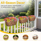 ZeeDix Railing Planter Boxes with Artificial Flowers, 2 Pack 16 Inch Window Box Planter with 24 Pack Fake Flowers for Deck Porch Patio Balcony Garden Home Decor