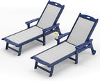 LUE BONA Chaise Lounge Chair Outdoor Set of 4, HDPS and HDPE Wicker Material, Patio Lounge Chair with Adjustable Backrest, Resin Pool Lounge Chairs with Wheels for Backyard, Poolside and Deck