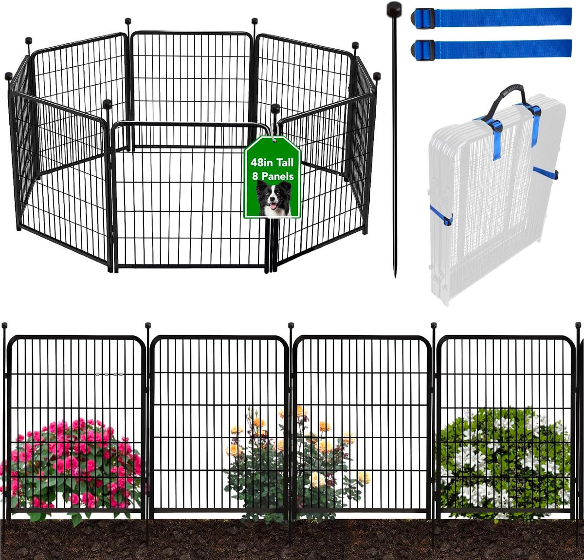 adavin 48in tall garden fence no gate, 8, main product view