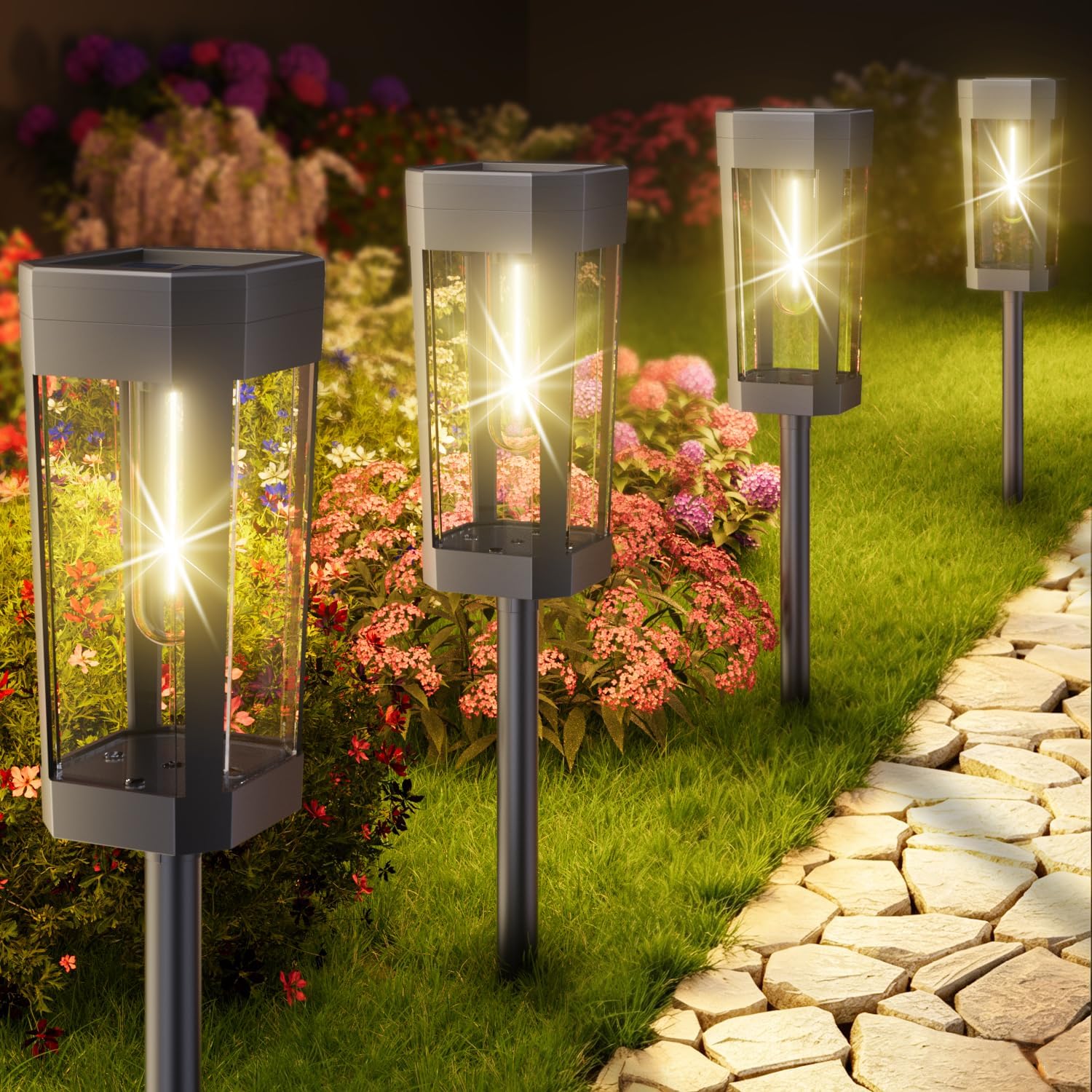 Solar Pathway Lights Outdoor – 8 Pack Solar Powered Garden Pathway Lights - IP65 Waterproof LED Landscape Lighting for Walkway Patio Lawn Yard Porch Decor