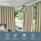 Elrene Home Fashions Highland Stripe Indoor/Outdoor Curtain Panel, 50 inches X 95 inches, Natural