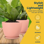 Planter Pots with Drainage Holes - Lightweight, Durable, and Space-Saving Pots for Indoor and Outdoor - Versatile Functionality, Simple Modern Design, Set of 10 Plastic Planter Pots - Pink