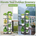 iDavosic.ly Plant Stand with Grow Light Indoor Outdoor, 5-Tier Tall Metal Flower Shelf for Heavy-Duty Large Planters, Corner Orchid Display Rack for Living Room Balcony Patio Porch, Modern Black