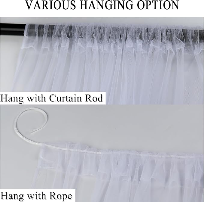10 x 10 ft Outdoor White Tulle Backdrop Curtains Waterproof Voile Sheer Screen Breathable Mash Netting Light Filtering Privacy Curtains for Patio Porch Yard Pergola Gazebo, 2 Panels
