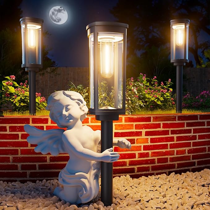 Solar Pathway Lights Outdoor Solar Lights Outdoor, IP65 Waterproof Auto On/Off Solar Garden Lights Solar Powered Landscape Lighting for Yard Walkway Driveway Pathway (Warm White, 6pack)