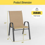 Betterhood Patio Chairs Set of 6, Stackable Outdoor Dining Chairs Set with Breathable Seat Fabric, All-Weather Powder-Coated Metal Frame for Deck, Pool Side and Backyard, 350LBS Capacity (Khaki)