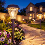 XMCOSY+ Solar Pathway Lights Outdoor, 8 Pack Warm White Solar Garden Lights | Crackled Glass & Metal, IP65 Waterproof, Auto On/Off Soft 2700K LED Edison, Landscape Lights for Yard Walkway Driveway Path