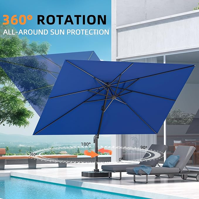 9' X 12' Cantilever Outdoor Patio Umbrellas with Base Included, Large Rectangle Umbrella Heavy Duty 360°Rotation Offset Umbrella for Garden Deck Pool Patio,Navy Blue