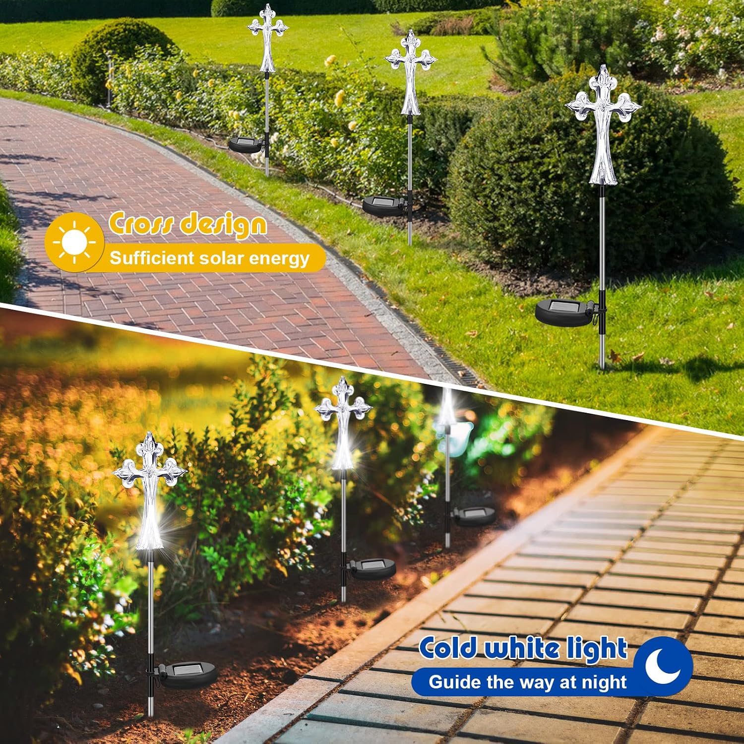 Riakrum 4 Piece Solar Cross for Cemetery Grave Grave Crosses for Cemetery Memorial Stake Solar Lights Waterproof Outdoor Garden Stake Cemetery Cross for Grave Yard Decorations, 16 Inches Long