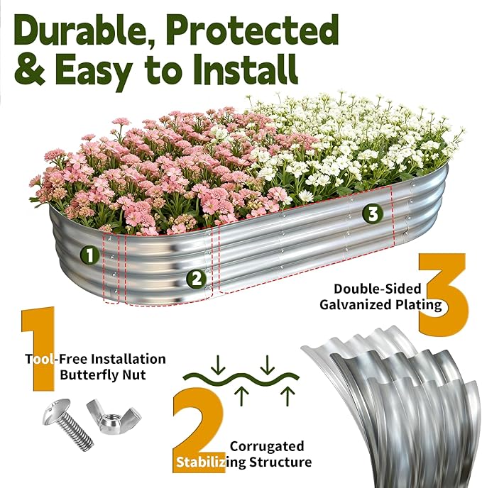 Galvanized Raised Garden Bed Outdoor, Large Raised Bed for Gardening, 2Pcs 6x3x1ft Oval Metal Planter Box for Vegetables, Fruits, Flowers, Silver