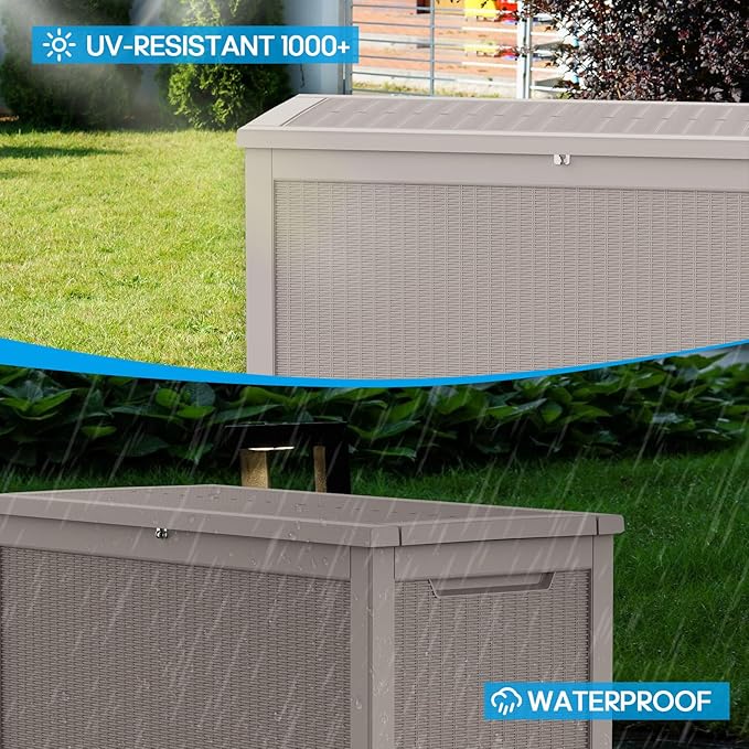 320 Gallon Waterproof Outdoor Storage Box,Large Resin Deck Box,Lockable Outside Storage Box Container for Patio Furniure,Garden,Tools (320 Gallon,Grey)