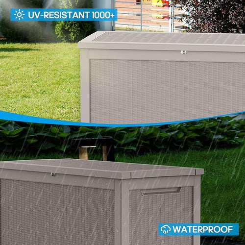 320 Gallon Waterproof Outdoor Storage Box,Large Resin Deck Box,Lockable Outside Storage Box Container for Patio Furniure,Garden,Tools (320 Gallon,Grey)
