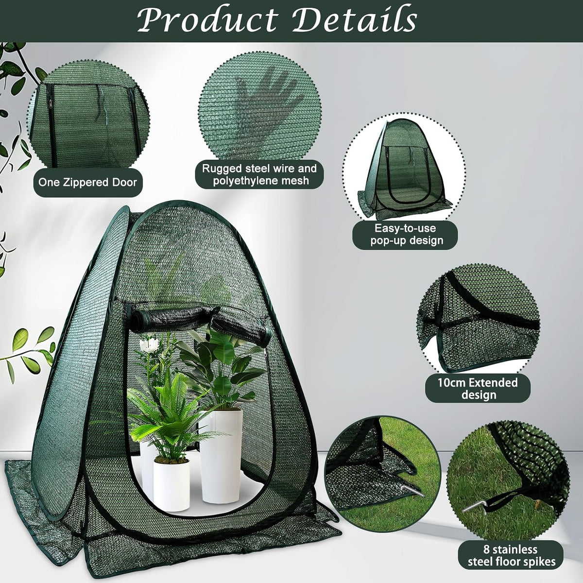pop up plant cover tent for outdoor plants, close-up detail