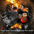 Pre-Seasoned Cast Iron Smoker & Garlic Roaster with Airflow Lid | Wood Chip Smoker Box for BBQ, Oven, Smoky Vegetables & Meats, Grill Smoker Boxes