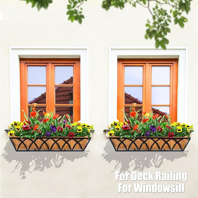 24in 2pcs Planter Box with Coco Liner, Rust-Resistant Metal Frame, Hydration and Drainage for Indoor or Outdoor Use