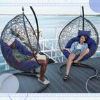 Tudomro Navy Blue Egg Chair Cushion Hanging Basket Chair Replacement 45x45 Hammock Basket Swing Waterproof Cushion Hanging Swing Pads with Headrest for Indoor Outdoor Porch Backyard Patio Garden