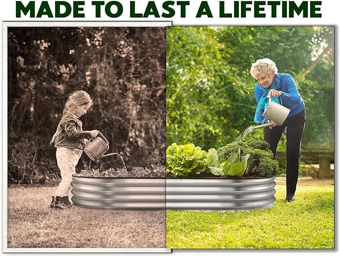 Plant & Plot Galvanized Raised Garden Beds Outdoor // 8×4×1 ft Planter Raised Beds for Gardening, Vegetables, Flowers // Large Metal Garden Box // Patented Tool-Free Design (Silver)