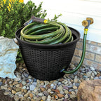 The HC Companies Woven Garden Hose Holder - Lightweight Plastic Decorative Water Hose Holder w/100-Foot Capacity - Garden Hose Pots for Outside (18”, Black, Pack of 1)