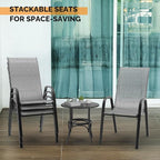 VINGLI Patio Chairs Set of 8 – Stackable Outdoor Dining Chairs with Comfortable Sling High Back Chairs and Armrests for Lawn, Poolside, Courtyard, Balcony, Garden, Silver Gray