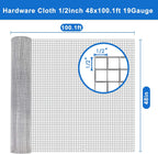 Hardware Cloth 1/2 in 48 x 100 ft 19 Gauge Wire Mesh | Galvanized welded wire mesh, Stronger Welds, Uniform Mesh, Chicken Coop, Garden Fence, Gopher Barrier