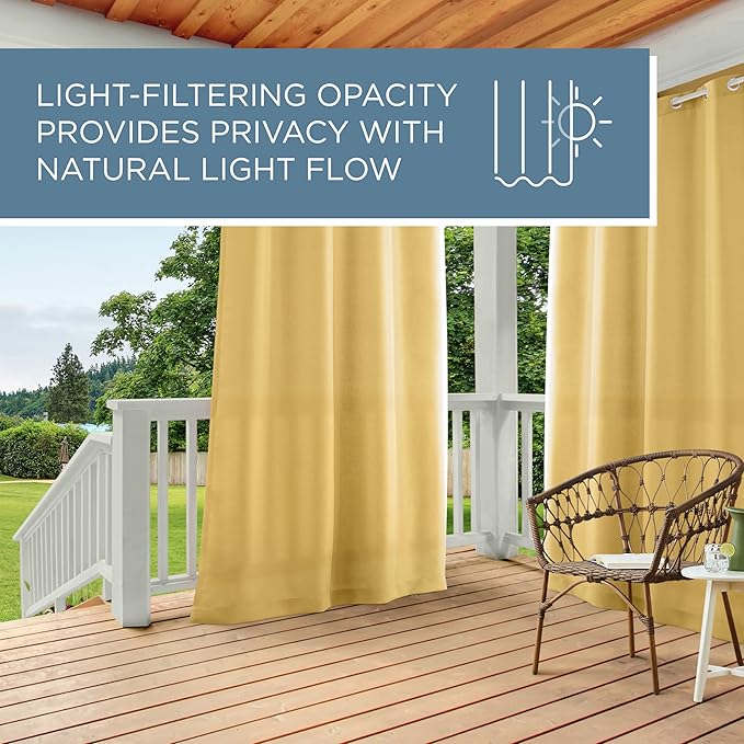 TOWN & COUNTRY BASICS Cabana Solid Heavyweight Indoor Outdoor Curtains, Light Filtering Opacity with Grommet Top, Water Repellent, 2-Pack Set, 54"x108", Sundress Yellow