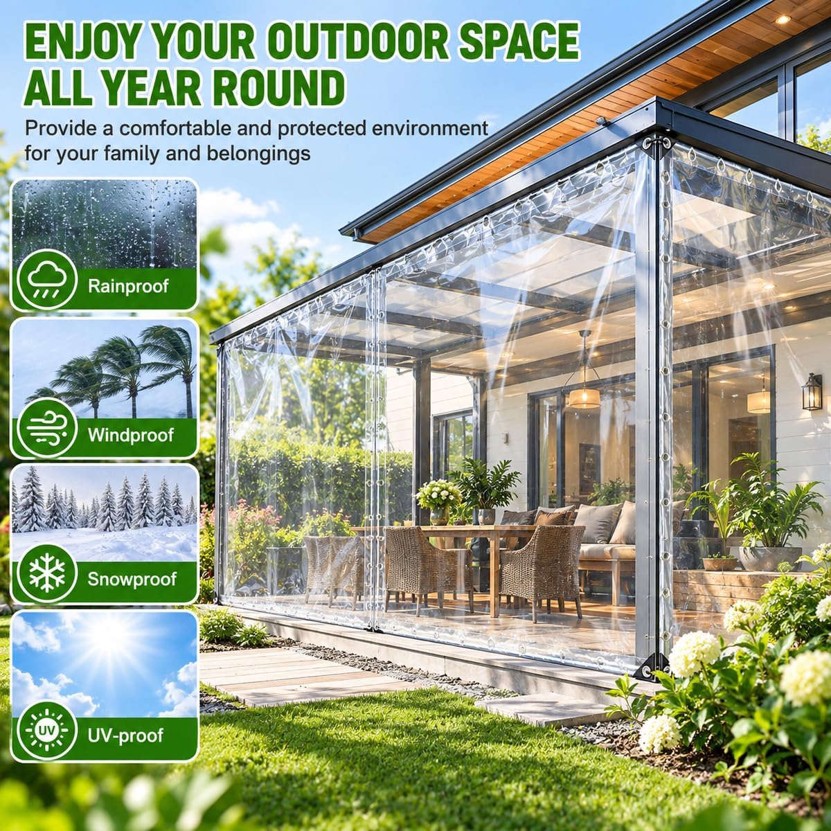 clear tarp 7x8 ft, 14 mil heavy duty showing dimensions