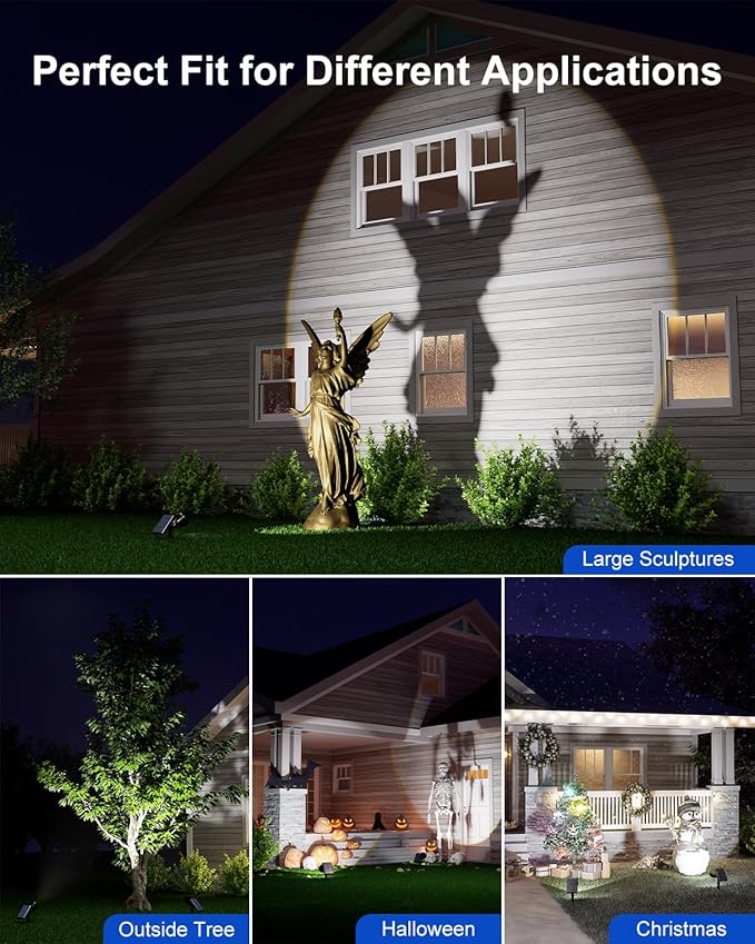 Solar Powered Sunset Spotlight Outdoor Waterproof Spot LED Accent Landscape Uplight for Outside Trees, House Flag, Sculptures, Lawn, Wall, Yard and Garden, Independently Adjustable Light & Panel