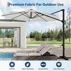 Garvee 10 ft Cantilever Patio Umbrella with Solar Lights, 360° Rotation Offset Umbrella, Easy Crank & Tilt Adjustment, UV Protection for Backyard, Poolside, Deck -Beige