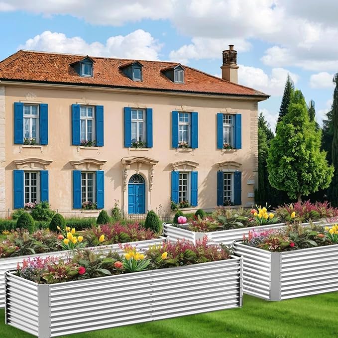 2 Pack Tall Corrugated Galvanized Steel Raised Garden Bed Outdoor, Metal Above Ground Garden Bed for Vegetables and Flowers, Rectangle Raised Beds for Gardening-4x2FT
