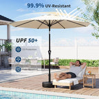 Garvee 9FT Patio Umbrella - Outdoor Table Umbrella with Smooth Crank Lift, Push Button Tilt and 8 Sturdy Ribs - Market Umbrella UV Protection Waterproof for Pool, Deck, Yard, Garden -Beige